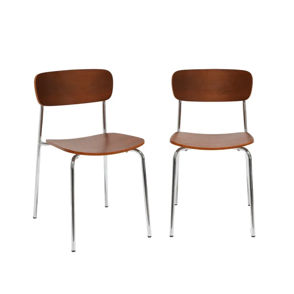Chaise vintage effet noyer et pieds métal chromé (lot de 2)