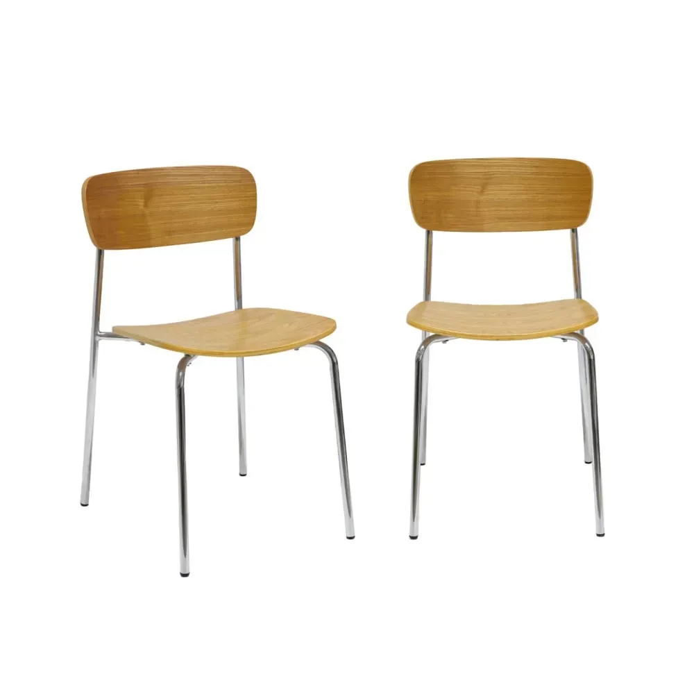 Chaise vintage effet frêne et pieds métal chromé (lot de 2)