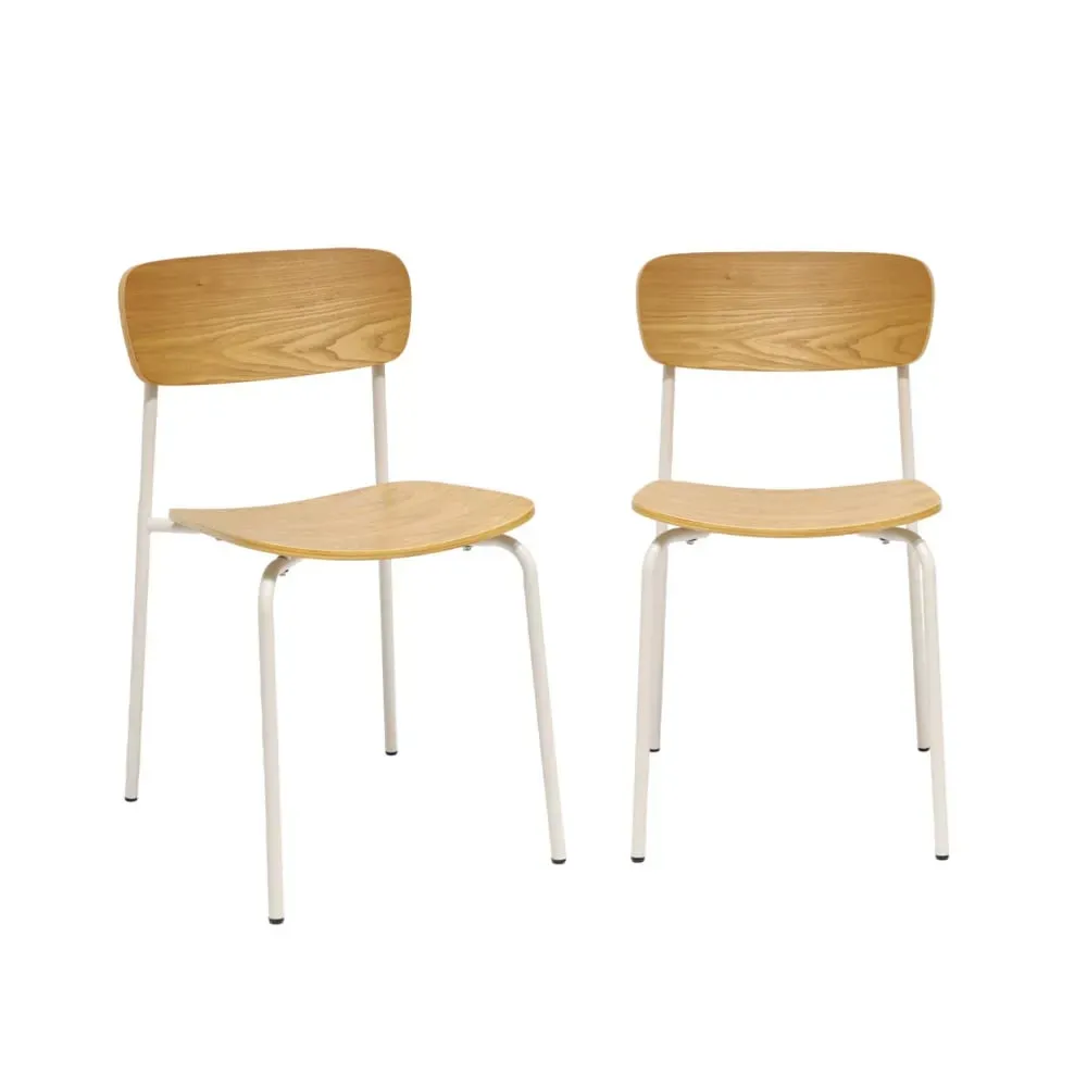 Chaise vintage effet frêne et pieds métal beige (lot de 2)