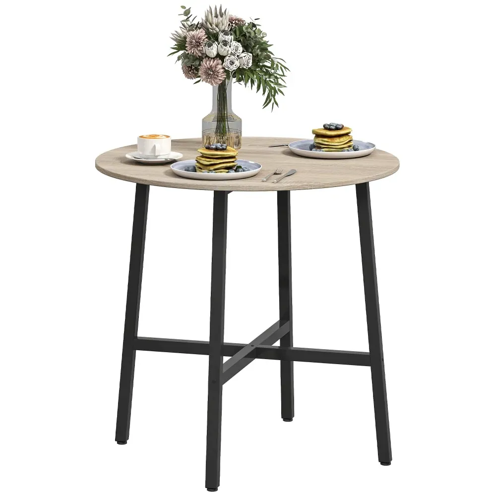 Table à manger ronde 80 cm pour 2 personne plateau aspect bois