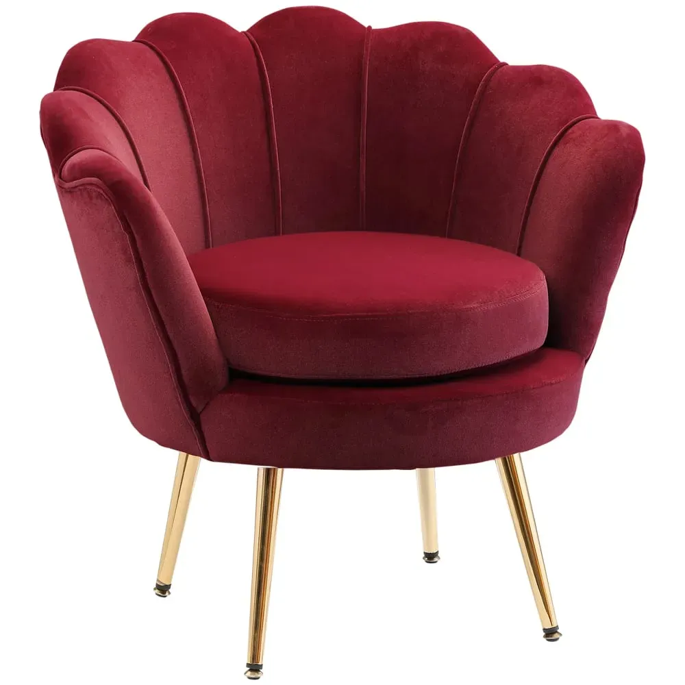 Fauteuil salon coquillage velours rouge