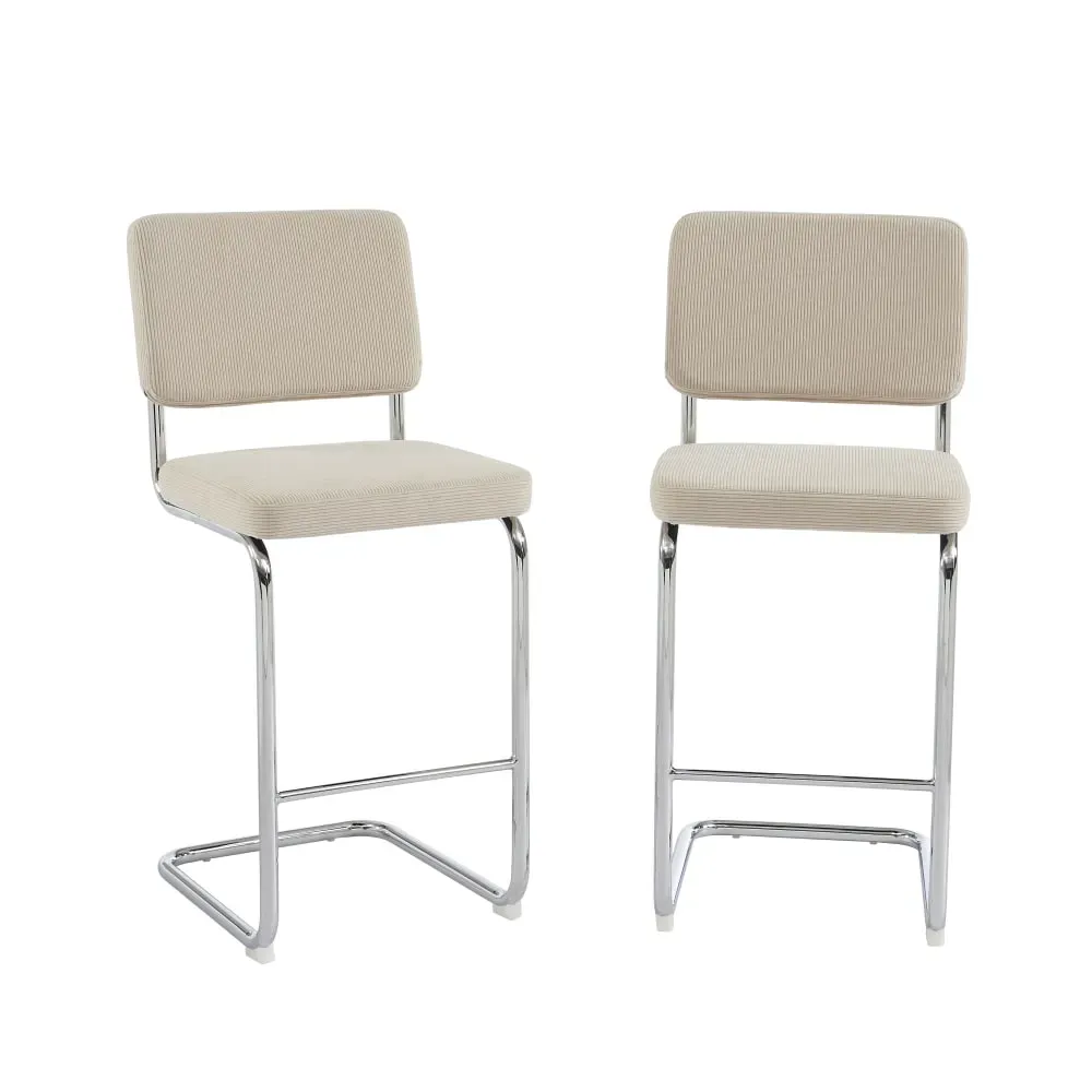 Lot de 2 tabourets mi-hauts  velours côtelé beige pied métal