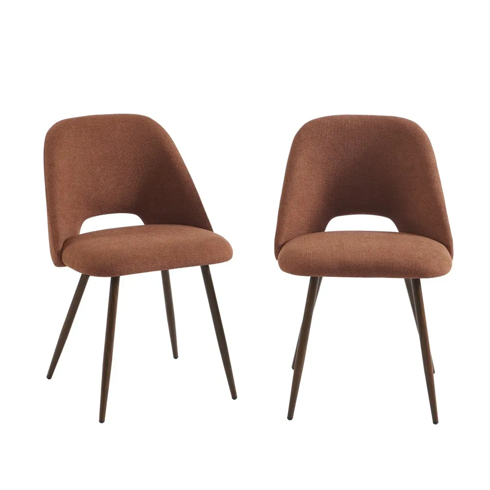 Lot de 2 chaises  tissu terracotta pieds effet chêne