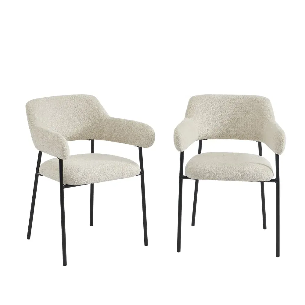 Lot de 2 fauteuils repas  tissu beige pieds métal noir