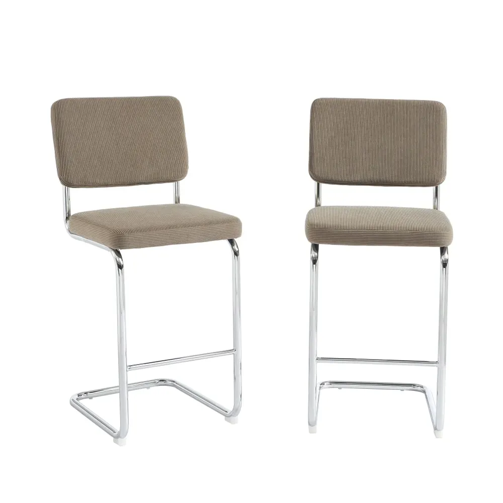 Lot de 2 tabourets mi-hauts  velours côtelé grège pied métal