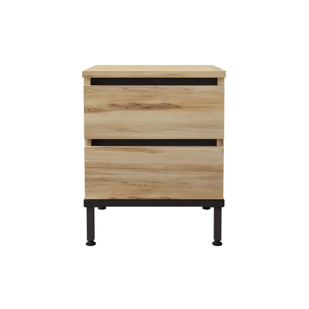 Table de chevet avec 2 tiroirs, marron clair et noir