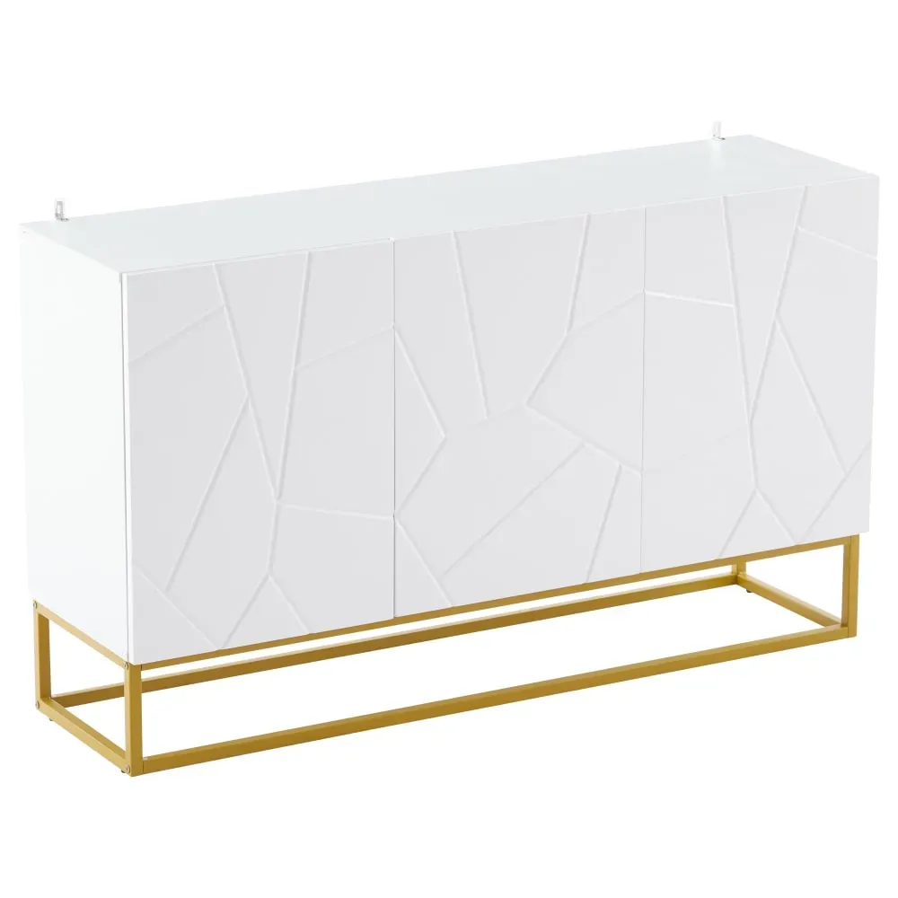 Buffet contemporain blanc motif texturé accent doré