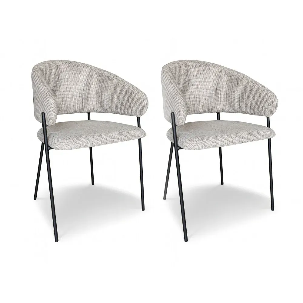 Lot de 2 fauteuils de table en tissu beige et pieds en métal noir
