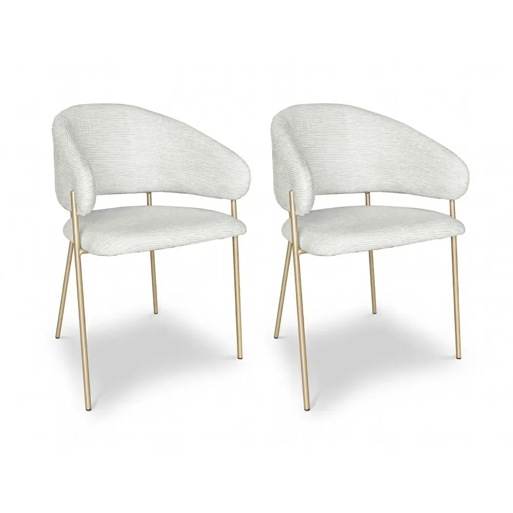 Lot de 2 fauteuils de table en tissu écru et pieds en métal doré