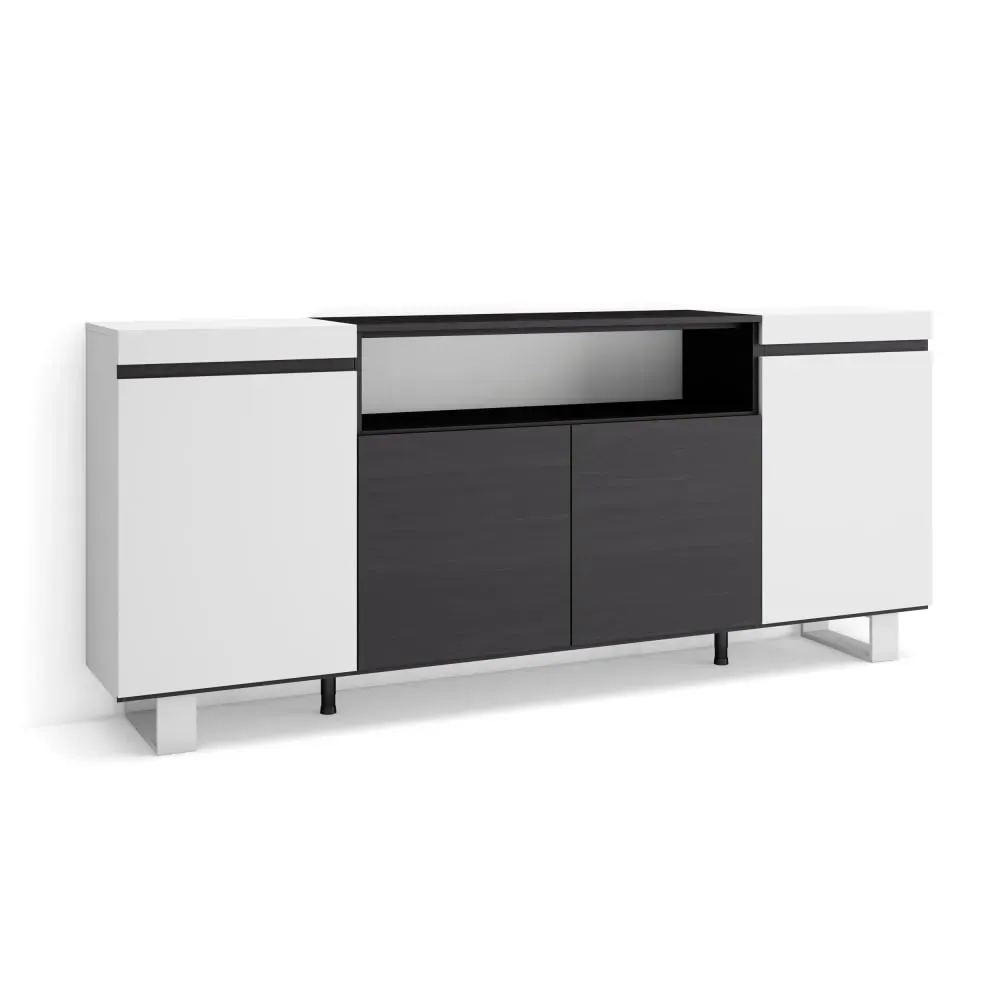 Buffet effet bois blanc et noir 200x35x87cm avec pieds