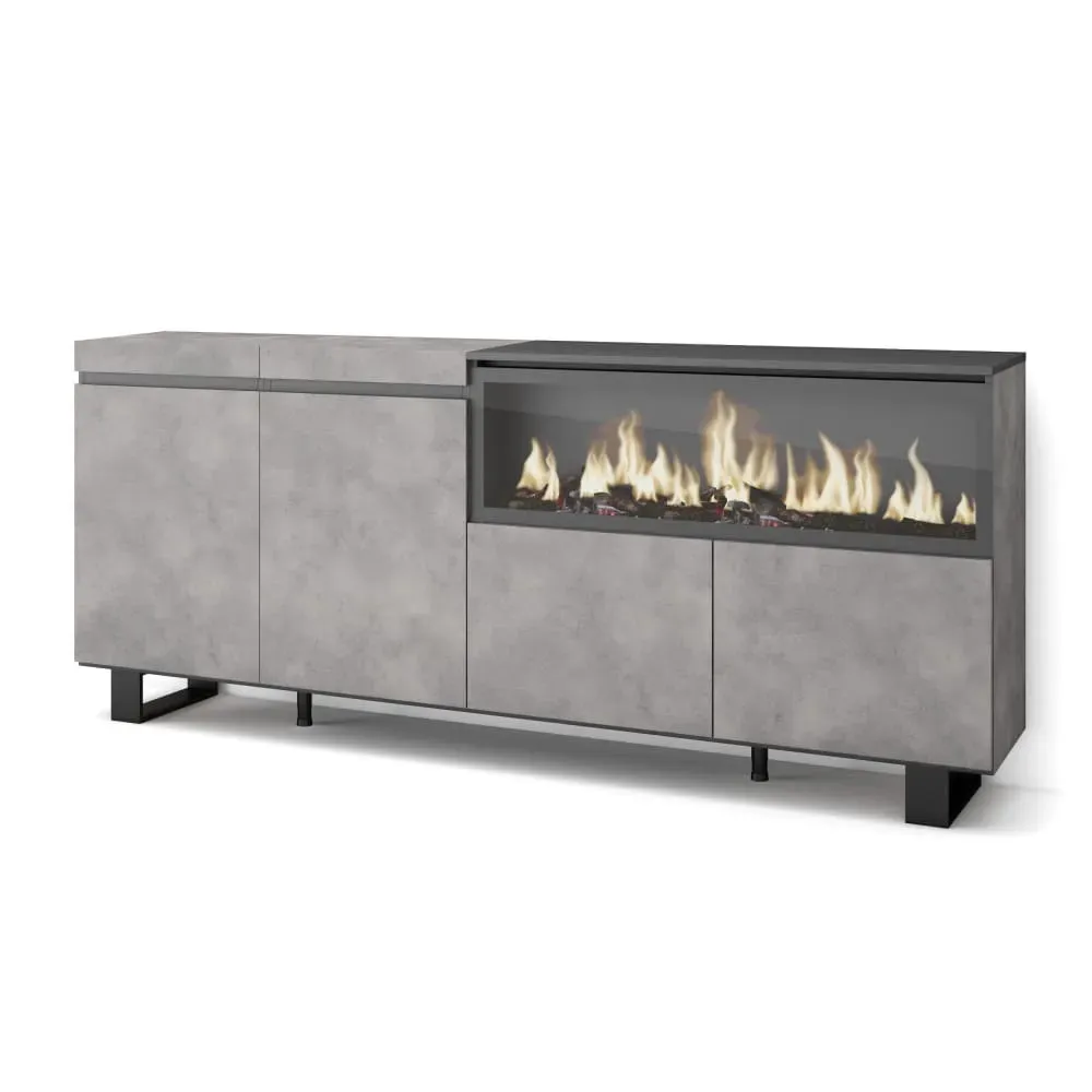 Buffet effet bois ciment 208x35x87cm cheminée effet feu XXL