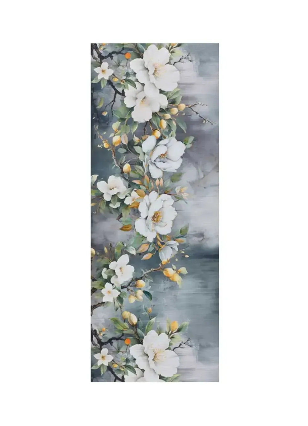 Tapis de cuisine lavable fleurs gris//blanc 52x200 cm