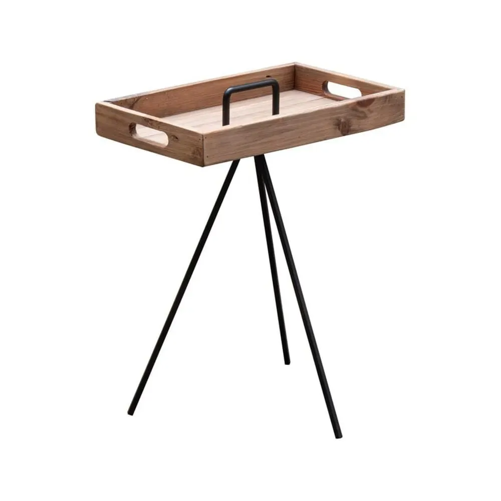 Plateau en bois clair pieds en métal noir