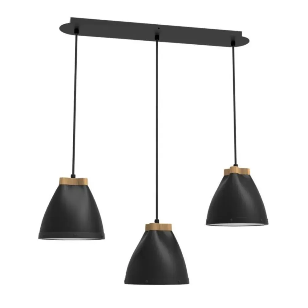 Suspension métal 3 lumières l58cm noir