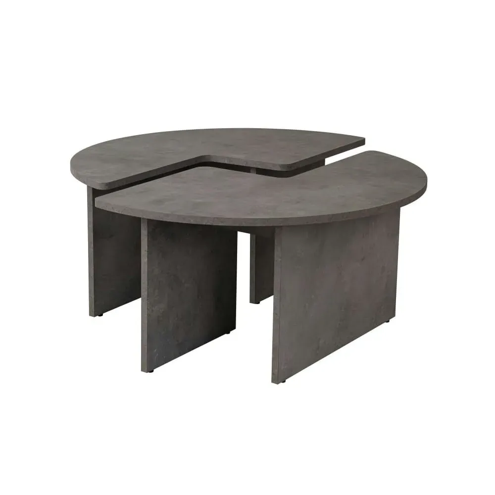 Table basse ronde design puzzle - décor béton