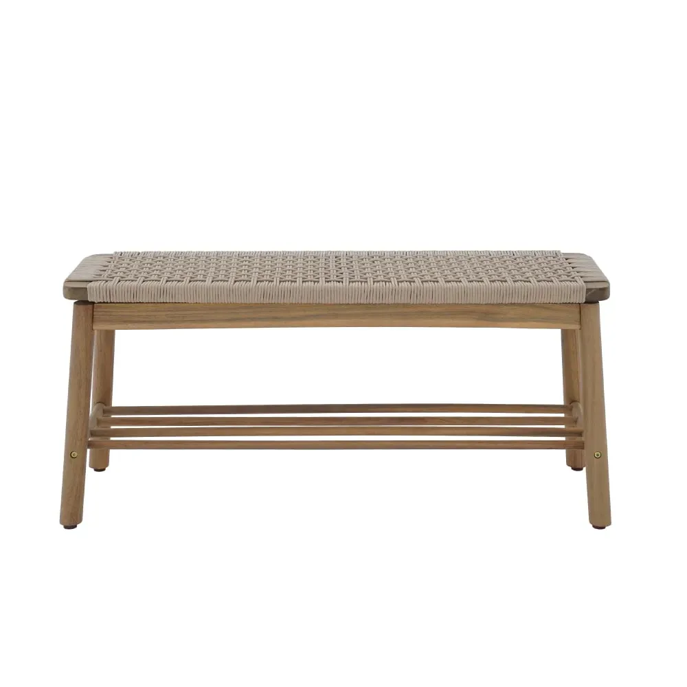 Banc intérieur et extérieur  en bois d'acacia et corde beige