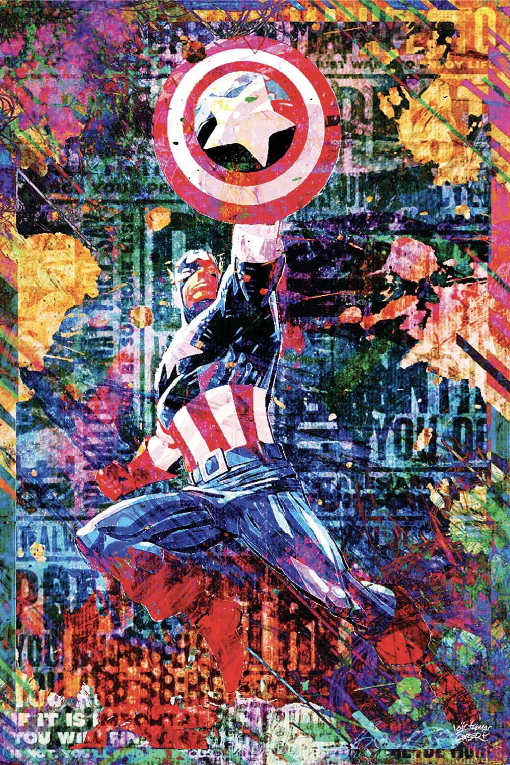 Tableau graffiti Captain America imprimé sur toile 60x90 cm