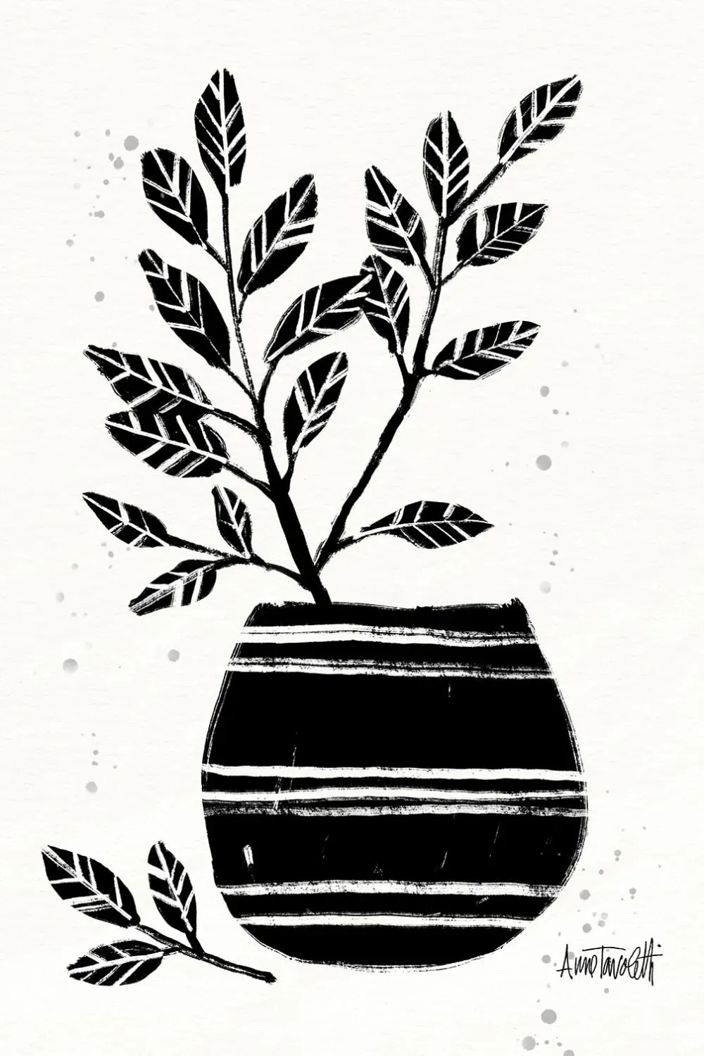 Déco murale poterie et botanique imprimé sur toile 60x90 cm