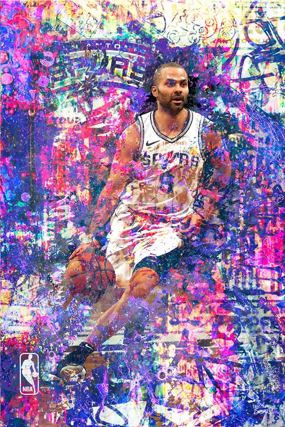Tableau Tony Parker 09 imprimé sur toile 60x90 cm