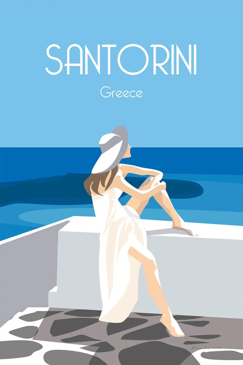 Tableau de voyage le bleu de Santorin imprimé sur toile 60x90 cm