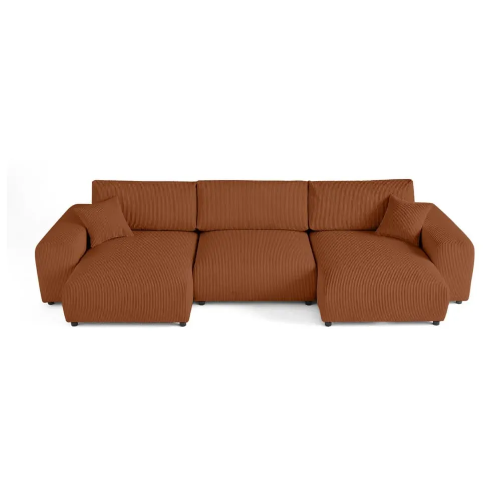 Canapé panoramique 7 places En U en Velours côtelé Terracotta
