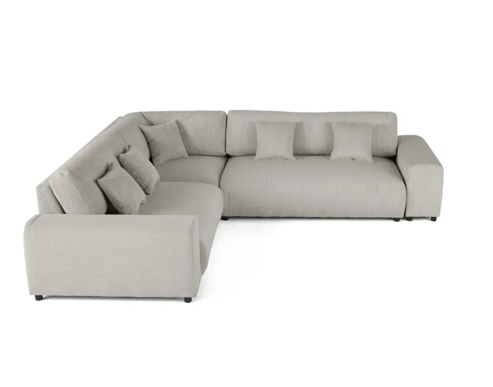 Canapé modulable 5 places angle gauche en velours côtelé gris clair