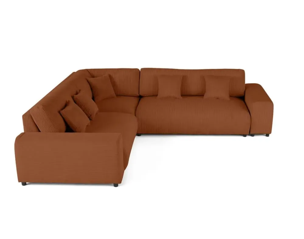 Canapé modulable 5 places angle gauche en velours côtelé terracotta
