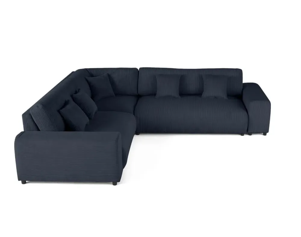 Canapé modulable 5 places angle gauche en velours côtelé bleu nuit