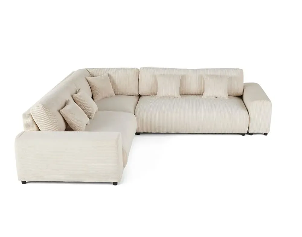 Canapé modulable 5 places angle gauche en velours côtelé beige