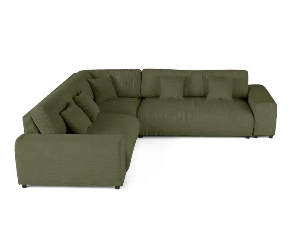 Canapé modulable 5 places angle gauche en velours côtelé vert