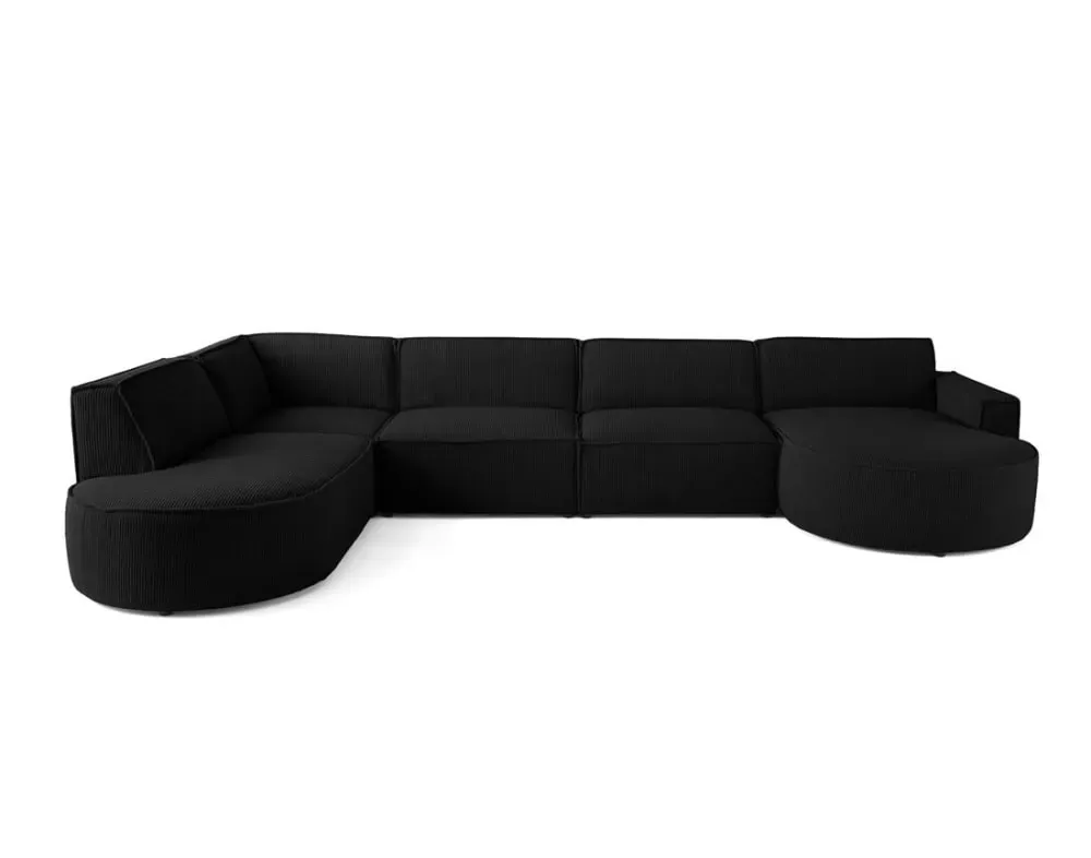 Canapé panoramique 7 places Angle gauche en Velours côtelé Noir