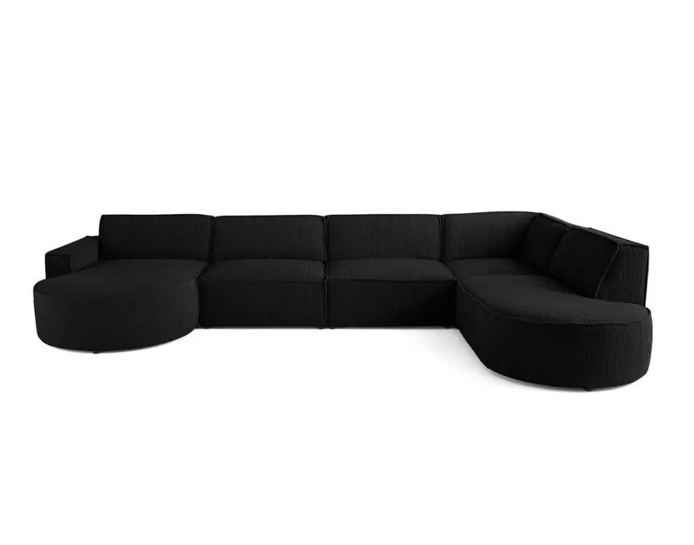Canapé panoramique 7 places Angle droit en Velours côtelé Noir
