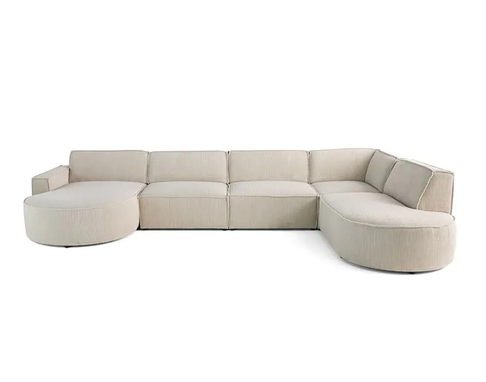 Canapé panoramique 7 places Angle droit en Velours côtelé Beige