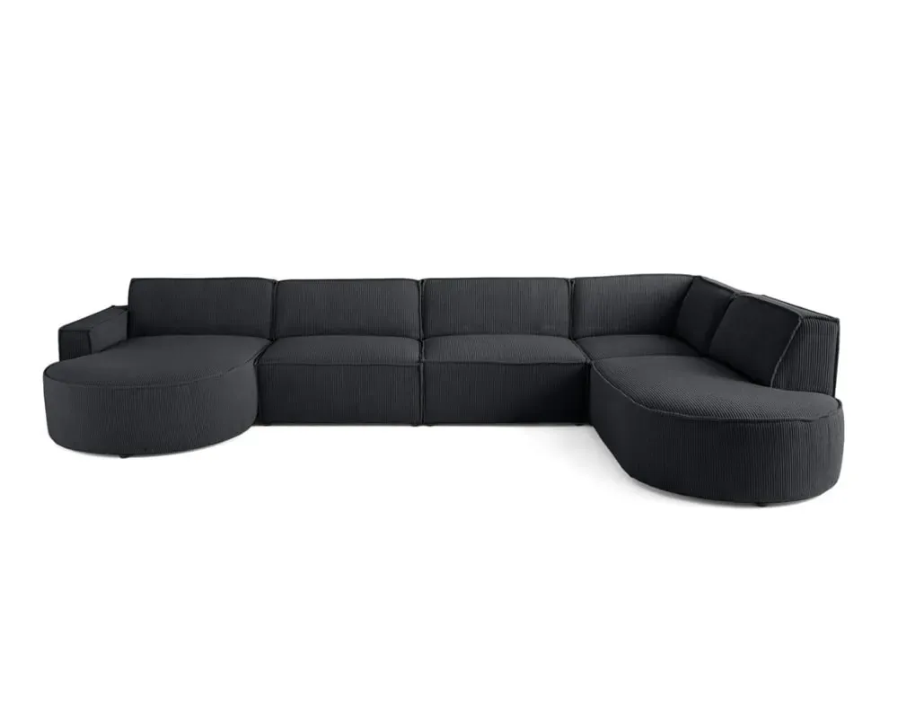 Canapé panoramique 7 places Angle droit en Velours côtelé Gris foncé