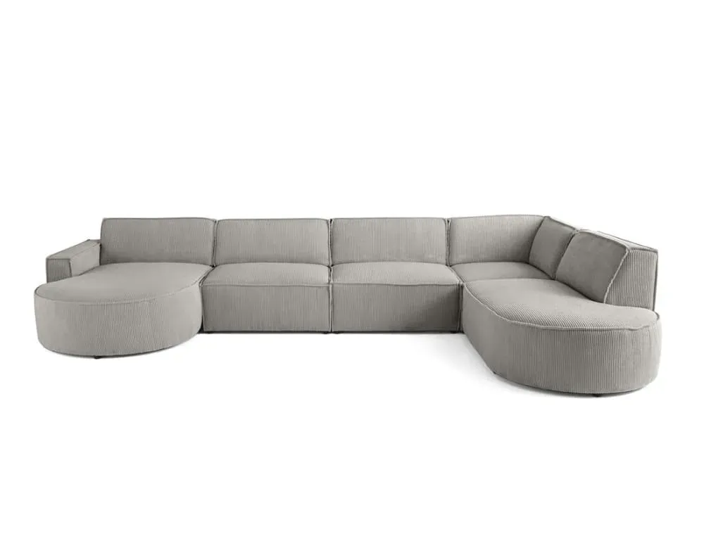 Canapé panoramique 7 places Angle droit en Velours côtelé Gris clair