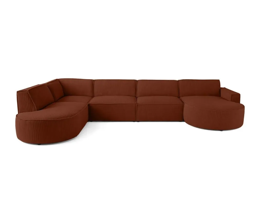 Canapé panoramique 7 places Angle gauche en Velours côtelé Terracotta