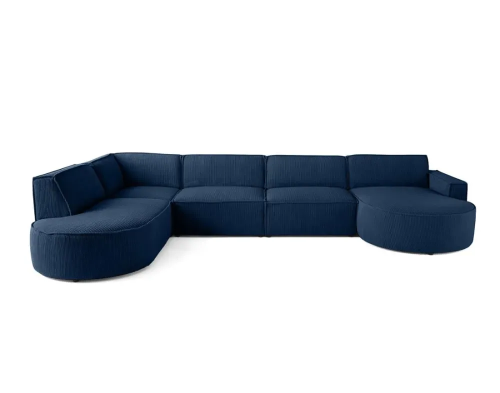 Canapé panoramique 7 places Angle gauche en Velours côtelé Bleu