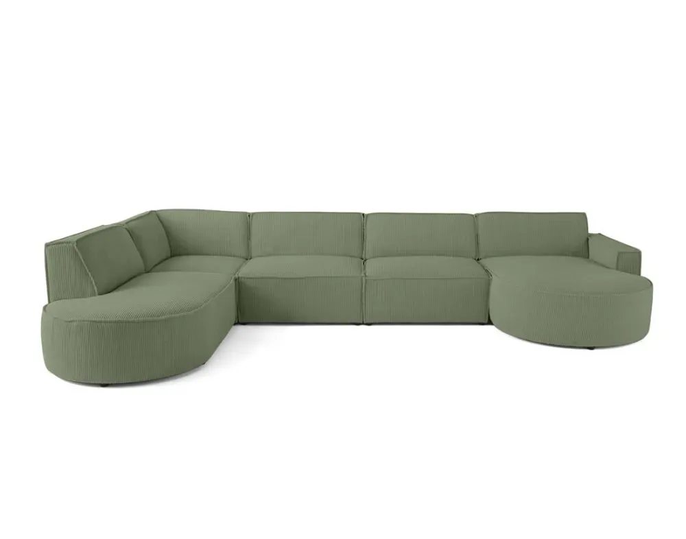 Canapé panoramique 7 places Angle gauche en Velours côtelé Vert sauge