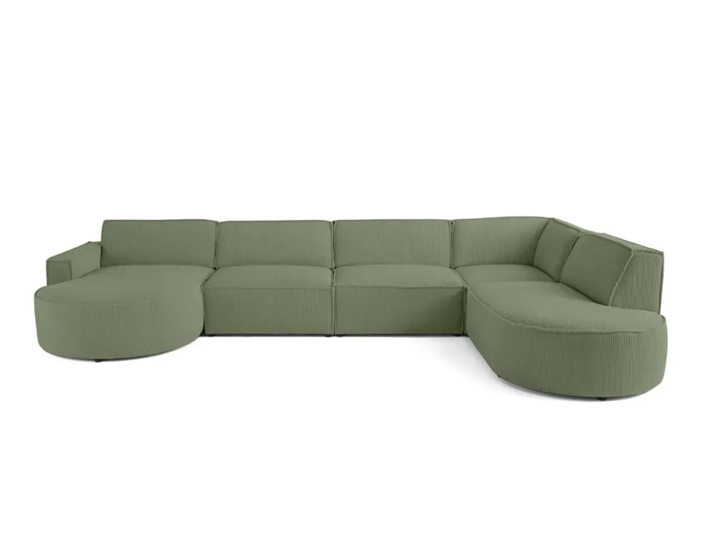 Canapé panoramique 7 places Angle droit en Velours côtelé Vert sauge