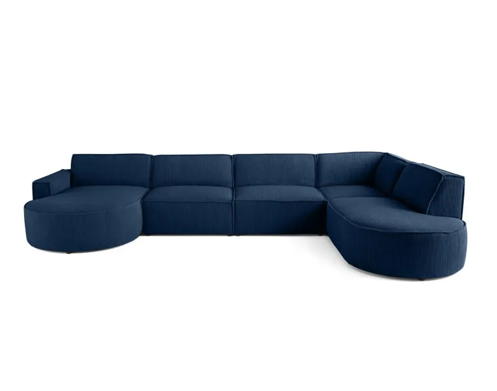 Canapé panoramique 7 places Angle droit en Velours côtelé Bleu