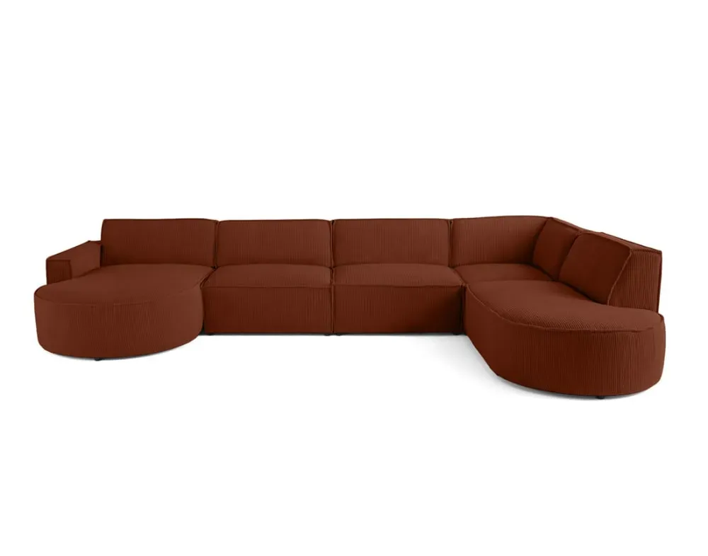 Canapé panoramique 7 places Angle droit en Velours côtelé Terracotta