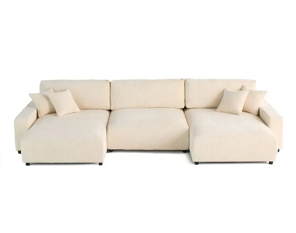 Canapé panoramique 7 places En U en Velours texturé Beige