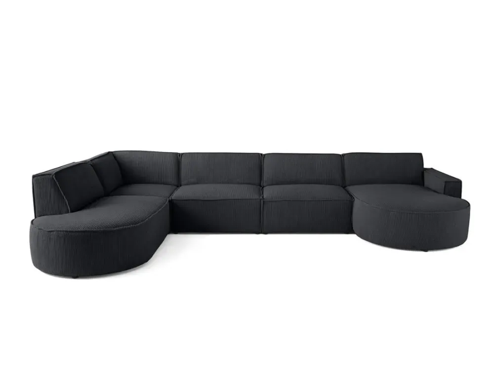 Canapé panoramique 7 places Angle gauche en Velours côtelé Gris foncé