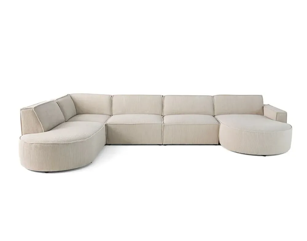 Canapé panoramique 7 places Angle gauche en Velours côtelé Beige