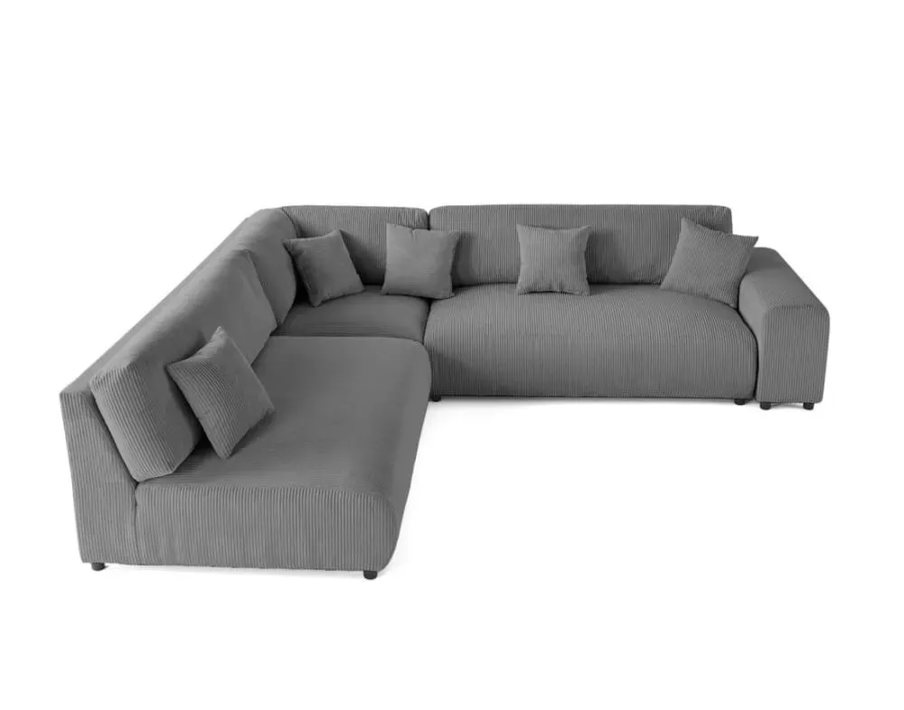 Canapé modulable 6 places angle gauche en velours côtelé gris foncé