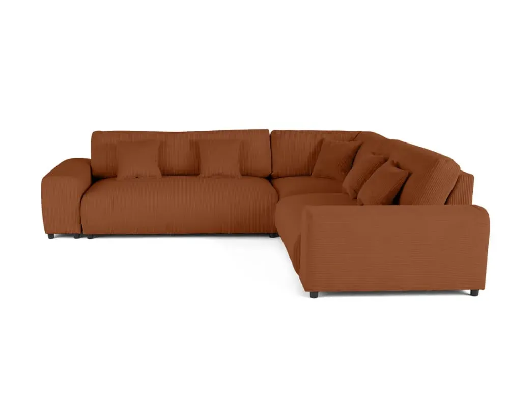 Canapé modulable 5 places angle droit en velours côtelé terracotta