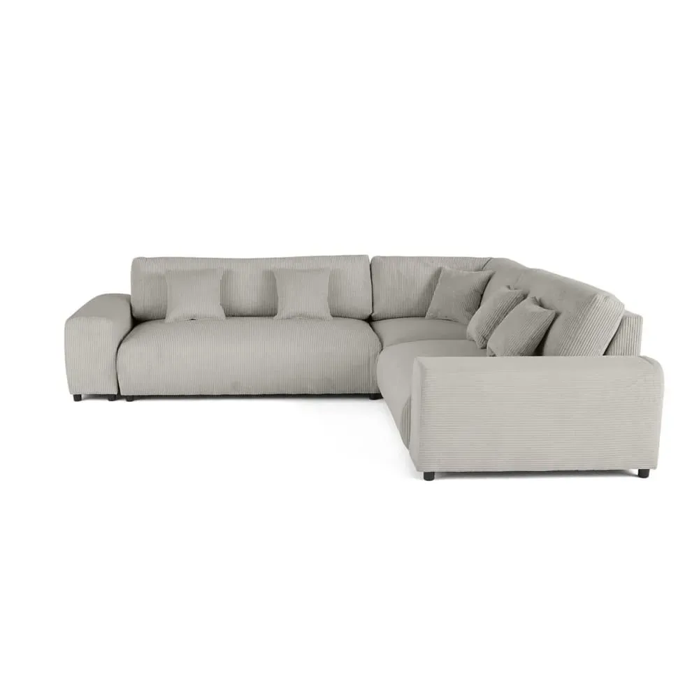 Canapé modulable 5 places angle droit en velours côtelé gris clair
