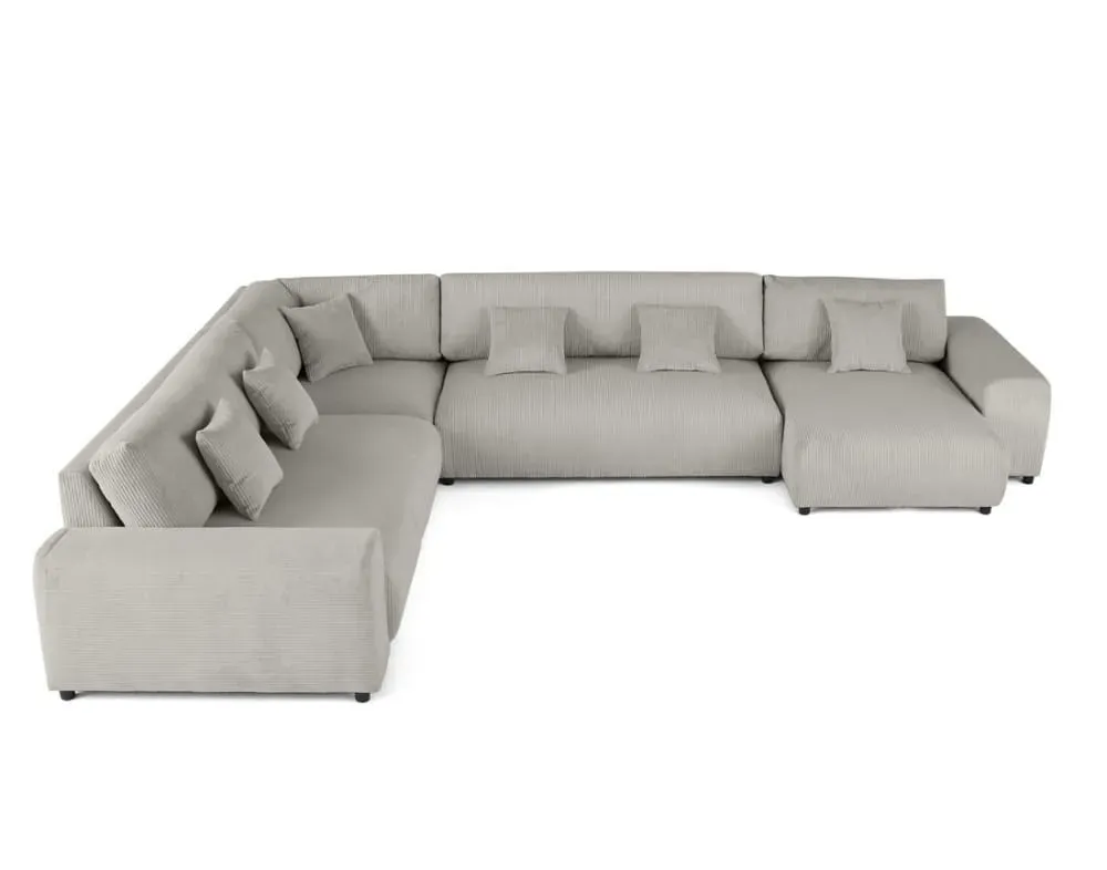 Canapé modulable 8 places angle gauche en velours côtelé gris clair