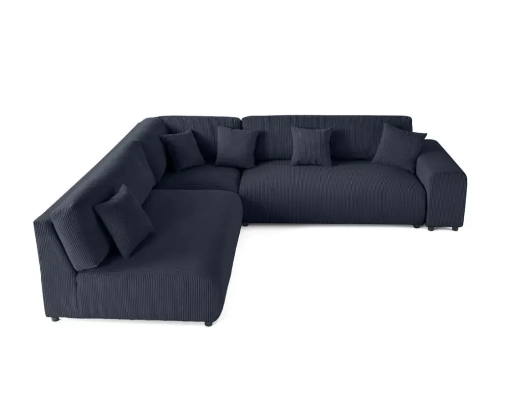 Canapé modulable 6 places angle gauche en velours côtelé bleu nuit