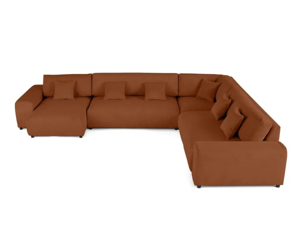Canapé modulable 8 places angle droit en velours côtelé terracotta